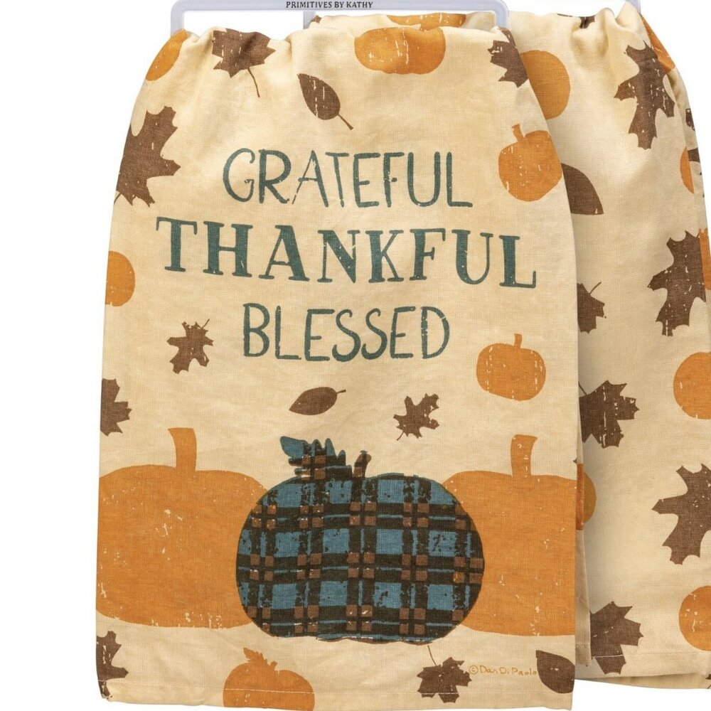 Primitives by Kathy Grateful Pumpkin Kitchen Tea Towel/NWT